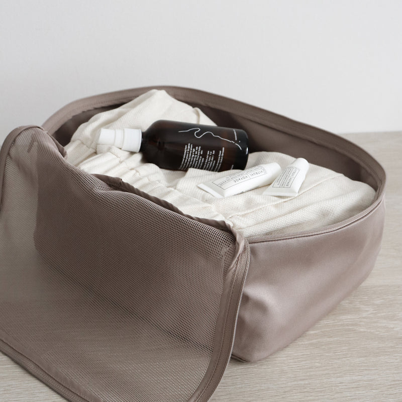 compression packing organizer in taupe