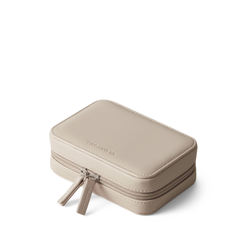 Vegan jewelry box in beige - closed from the side