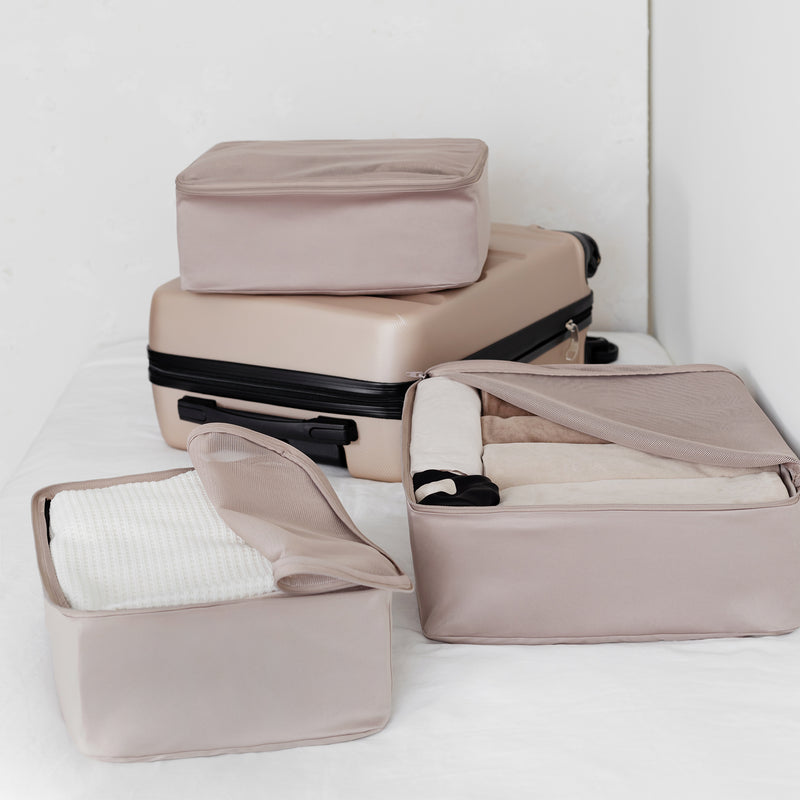 packing cube set for suitcase taupe